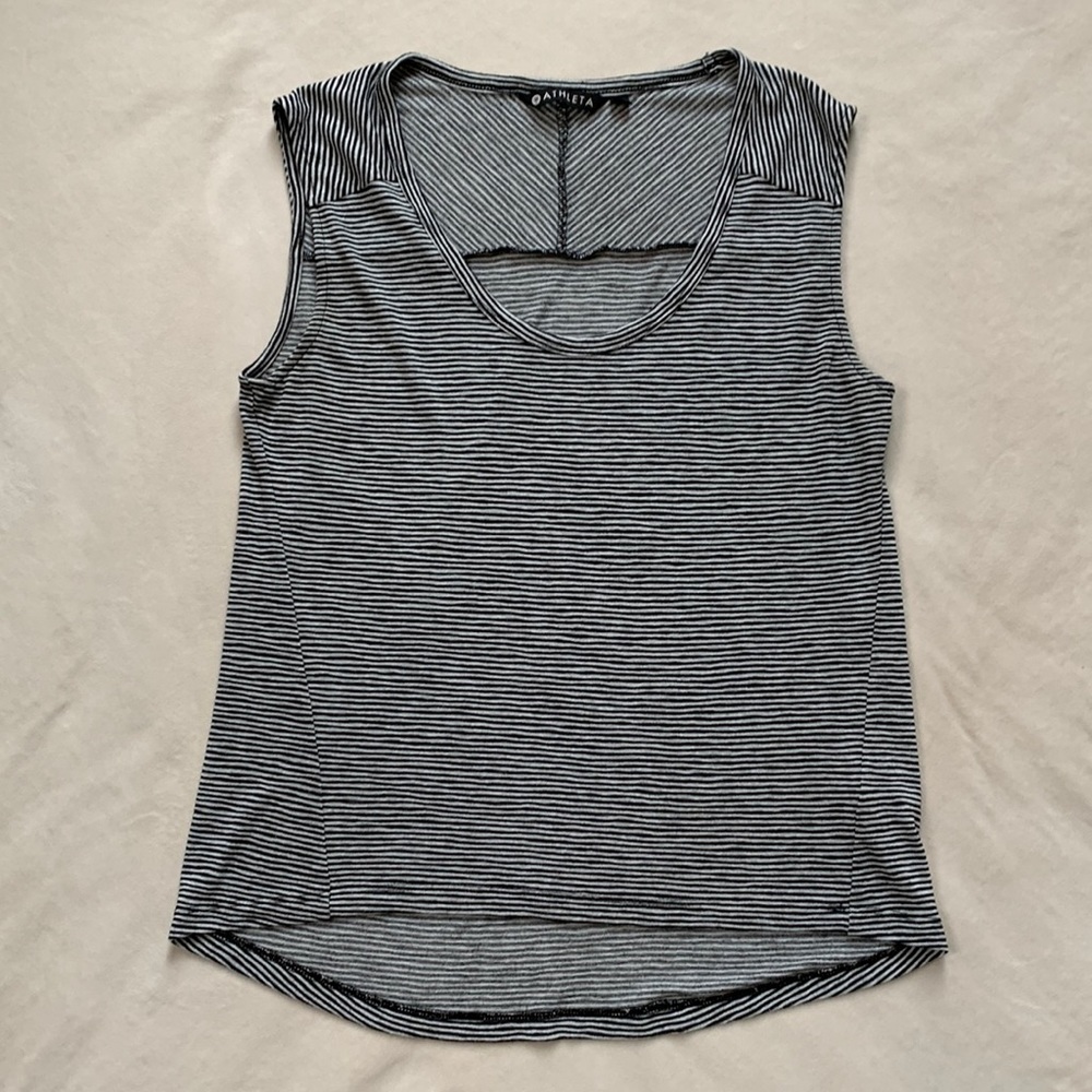 Athleta black & white striped relaxed tank, size medium